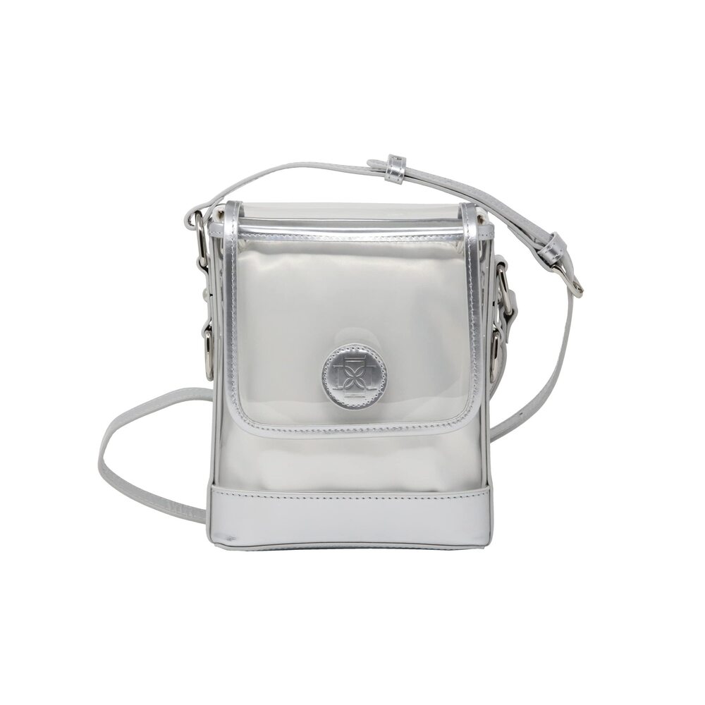 1677 Clear Small Satchel Silver Holographic Leather Trim with Removable